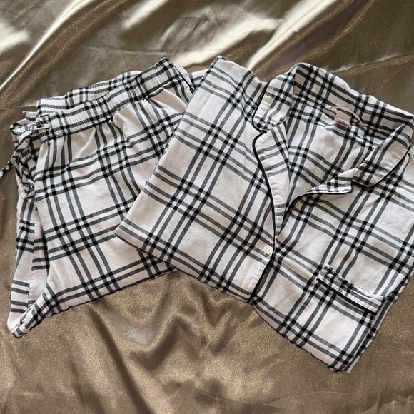 Victoria's Secret Cotton Flannel Pajama Set Long Sleeve Pink Black Plaid Sz L - Picture 14 of 16